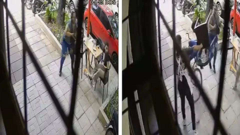 VEJA VÍDEO: mulher dá cadeirada em assaltante para defender amiga