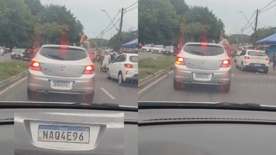 Vídeo: passageiro fica com metade do corpo pra fora de carro no ‘Calçadão’