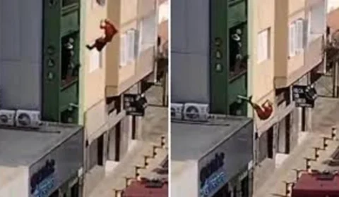 VEJA VÍDEO: bombeiro cai de prédio durante resgate de homem em surto