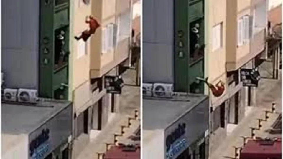 VEJA VÍDEO: bombeiro cai de prédio durante resgate de homem em surto