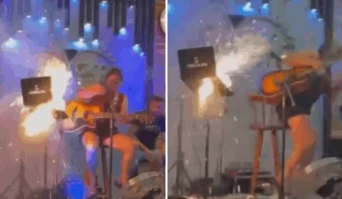 VEJA VÍDEO: notebook pega fogo e explode durante apresentação de cantora