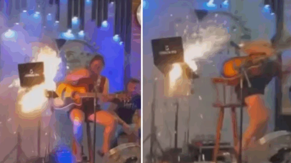 VEJA VÍDEO: notebook pega fogo e explode durante apresentação de cantora