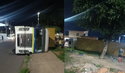 Carreta tomba após curva no Igarapé do Passarinho