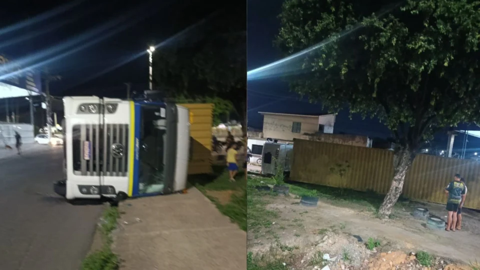 Carreta tomba após curva no Igarapé do Passarinho