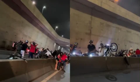Vídeo: Motoqueiros tentam fugir de blitz durante ‘rolê natalino’ em Cuiabá