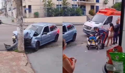 Vídeo: homem supostamente embriagado destrói carro em poste na Av. Duque de Caxias
