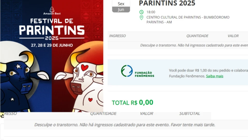 Ingressos para o Festival de Parintins 2025 esgotam em menos de uma hora após início das vendas
