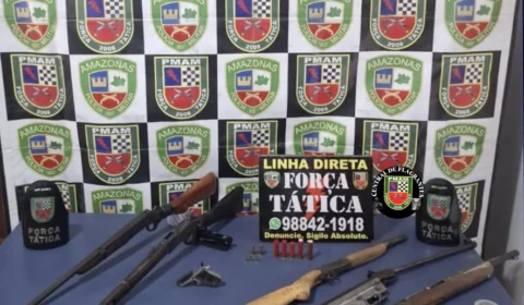 Homem entrega arsenal à Polícia Militar em Rio Preto da Eva