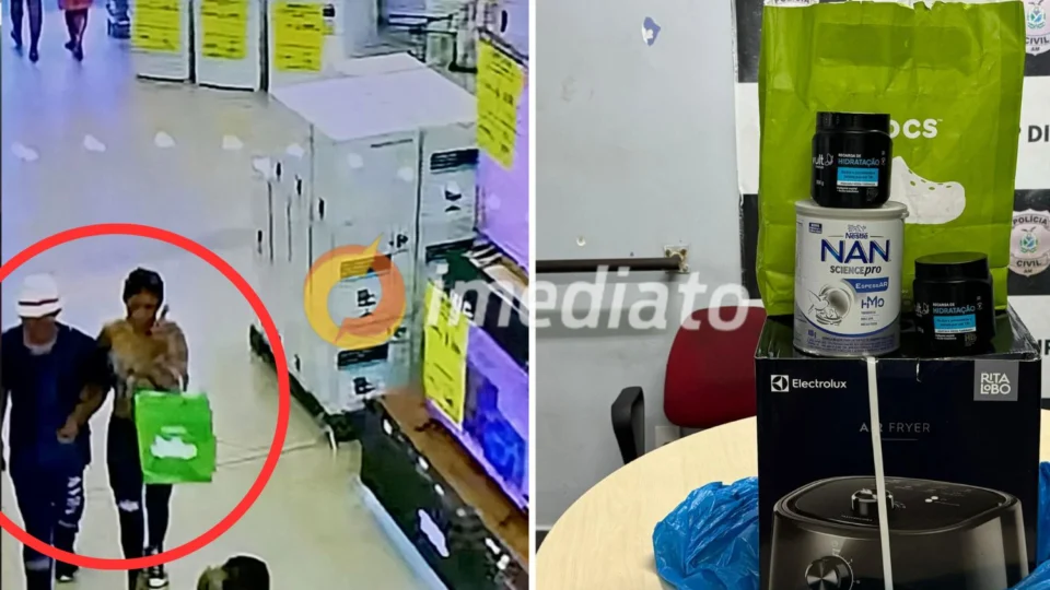 VEJA VÍDEO: casal é preso após furtar produtos de supermercado em Manaus