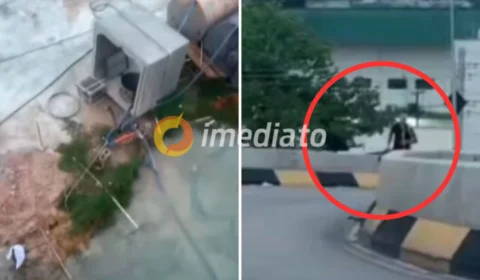 VEJA VÍDEO: motociclista escapa ileso após cair do viaduto Rei Pelé em Manaus