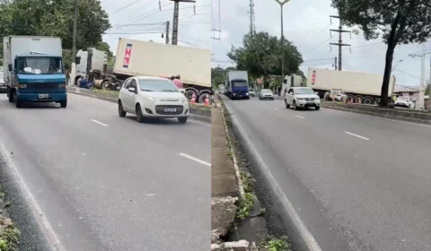 Trânsito na Avenida Rodrigo Otávio é desviado após carreta bloquear via