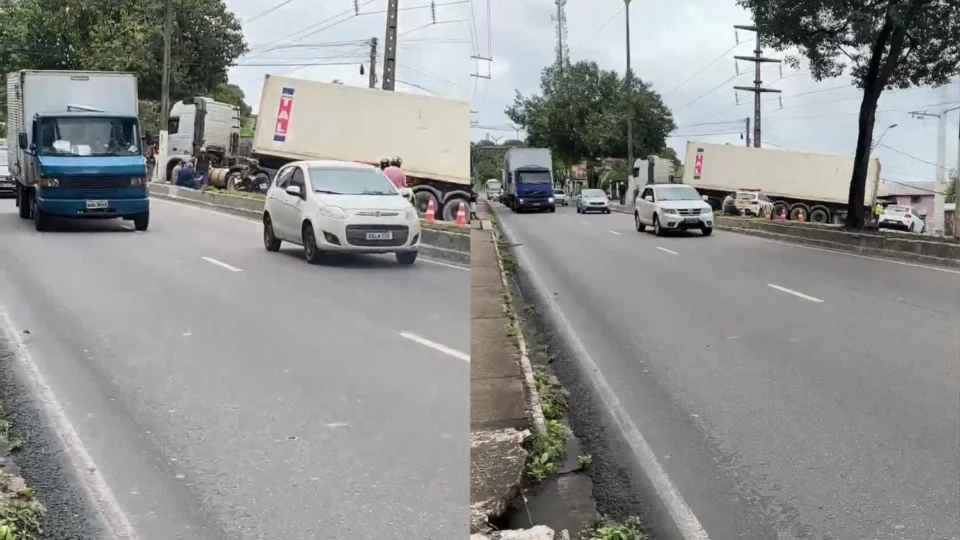 Trânsito na Avenida Rodrigo Otávio é desviado após carreta bloquear via