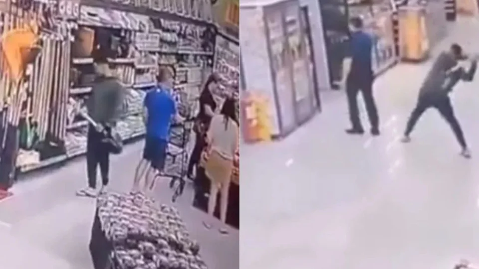 Vídeo: homem é preso após atacar gerente de supermercado com pá
