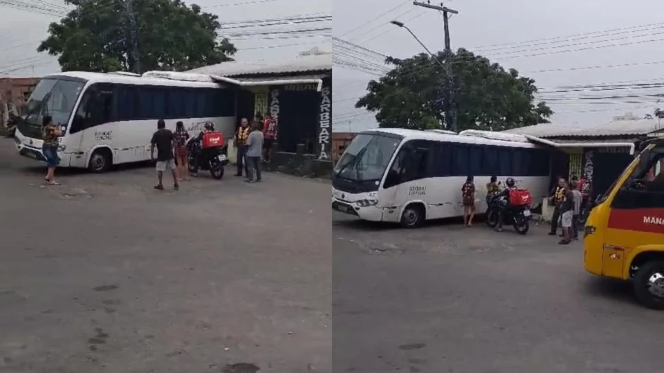 Ônibus perde força e invade salão de beleza no bairro Novo Reino 2