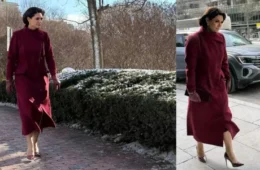 Inspirada em Jacqueline Kennedy, Michelle Bolsonaro usa tons bordô na posse de Trump