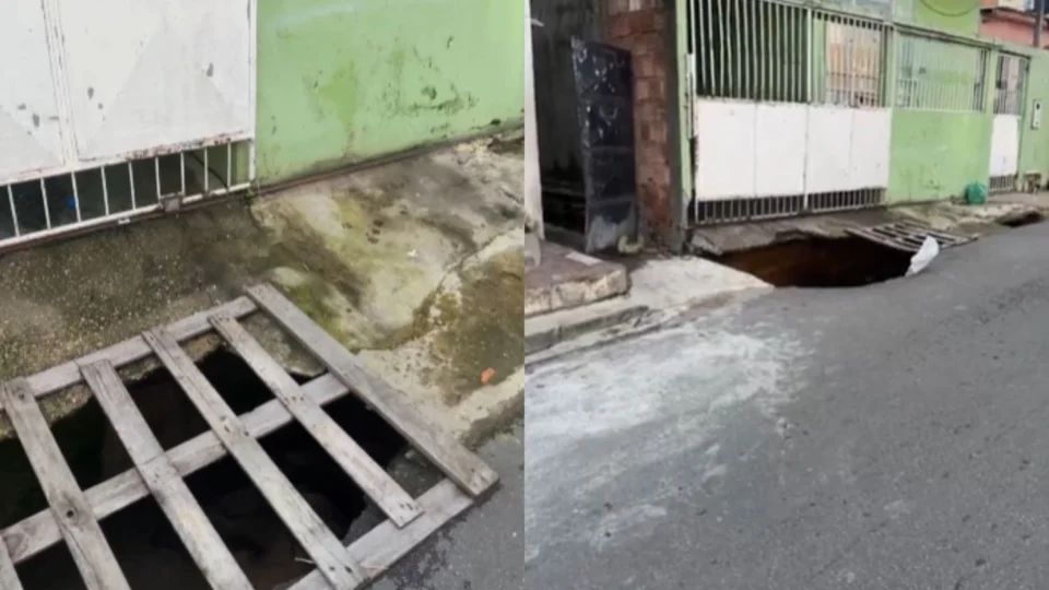 Cratera formada em frente à residencia no bairro do Coroado continua sem solução desde Outubro