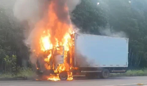 VEJA VÍDEO: Incêndio atinge caminhão carregado de ovos na AM-070