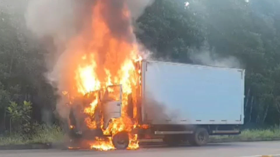 VEJA VÍDEO: Incêndio atinge caminhão carregado de ovos na AM-070