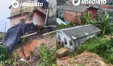 Chuva forte causa deslizamento de terra em casa no bairro Petrópolis, em Manaus