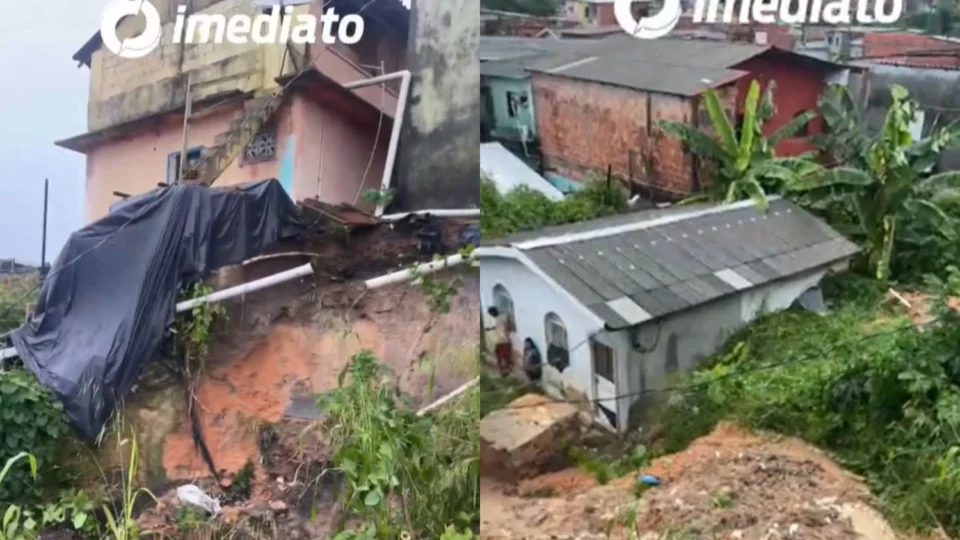 Chuva forte causa deslizamento de terra em casa no bairro Petrópolis, em Manaus