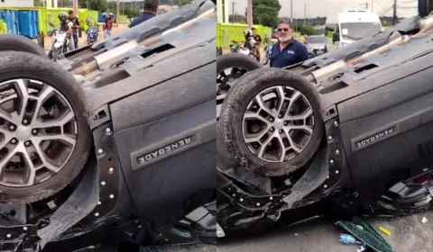 Motorista cochila ao volante e capota veículo no Avenida Buriti, em Manaus