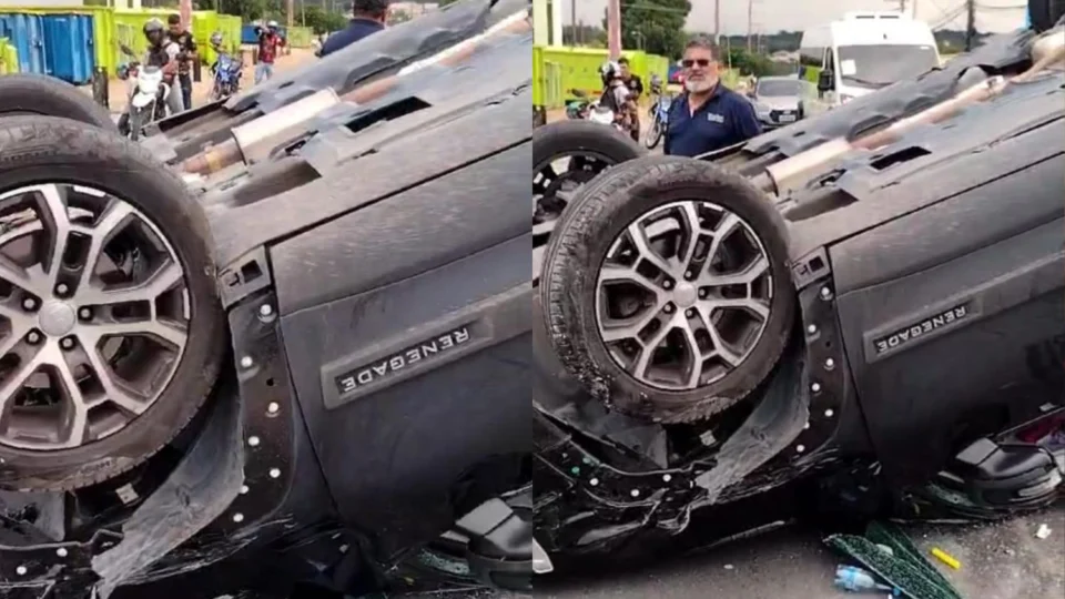 Motorista cochila ao volante e capota veículo no Avenida Buriti, em Manaus
