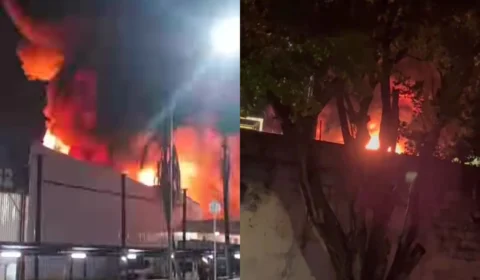 Incêndio de grandes proporções atinge galpão na fábrica da Ambev em Manaus