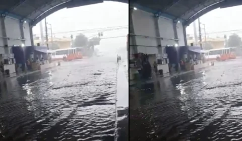 VÍDEO: Chuva alaga terminal de ônibus e causa transtornos em Manaus