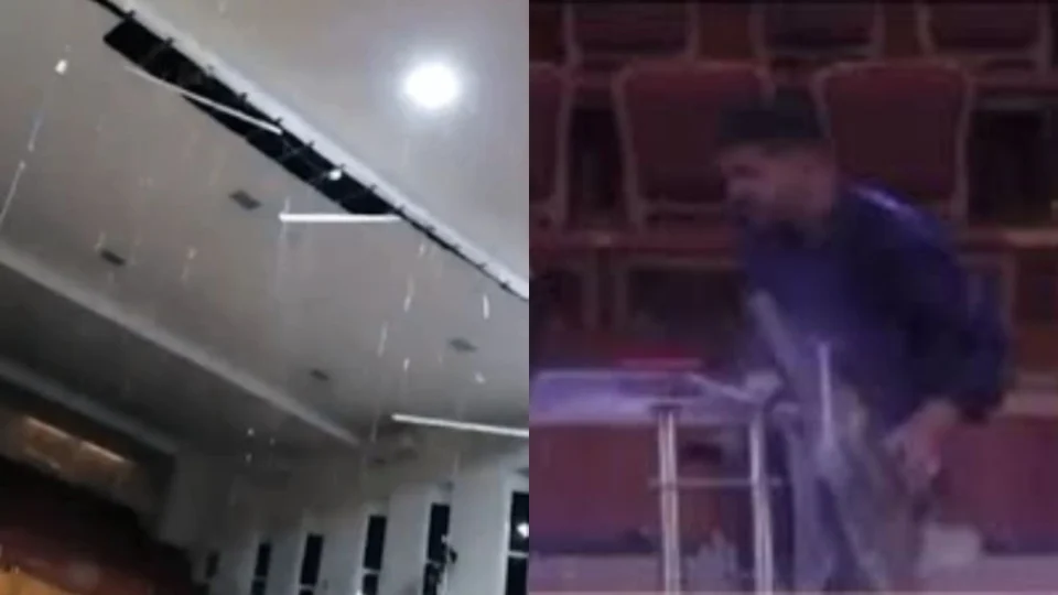 VEJA VÍDEO: teto de igreja cai durante forte chuva e quase atinge pastor em culto