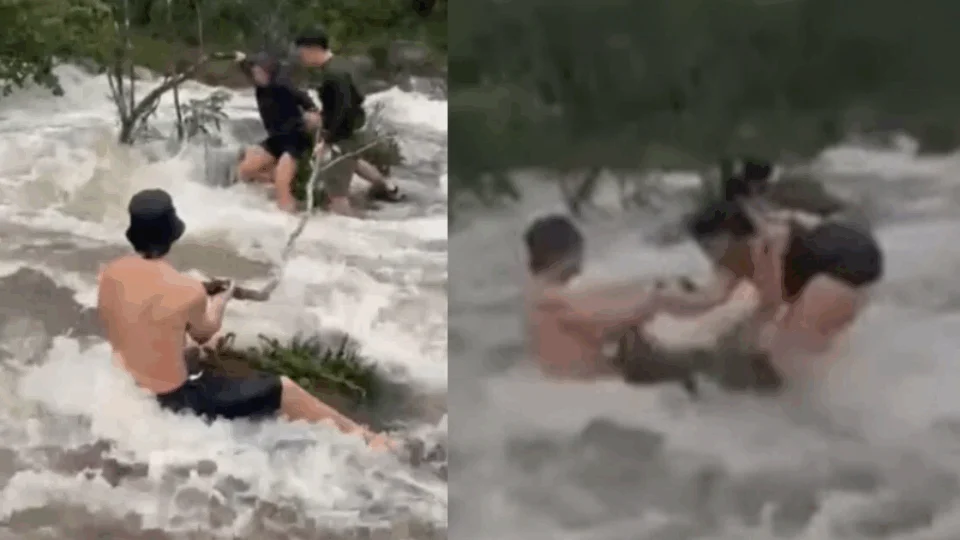 VEJA VÍDEO: turistas quase são arrastados por cabeça d’água em cachoeira