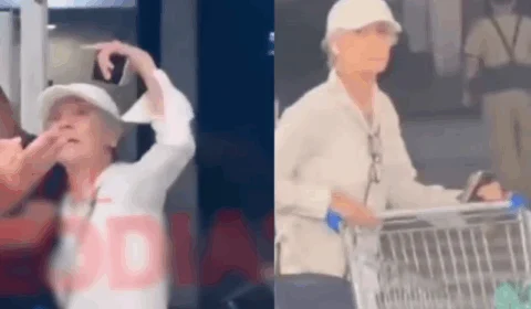 VEJA VÍDEO: Cássia Kiss se revolta em mercado por causa de jovens de biquínis