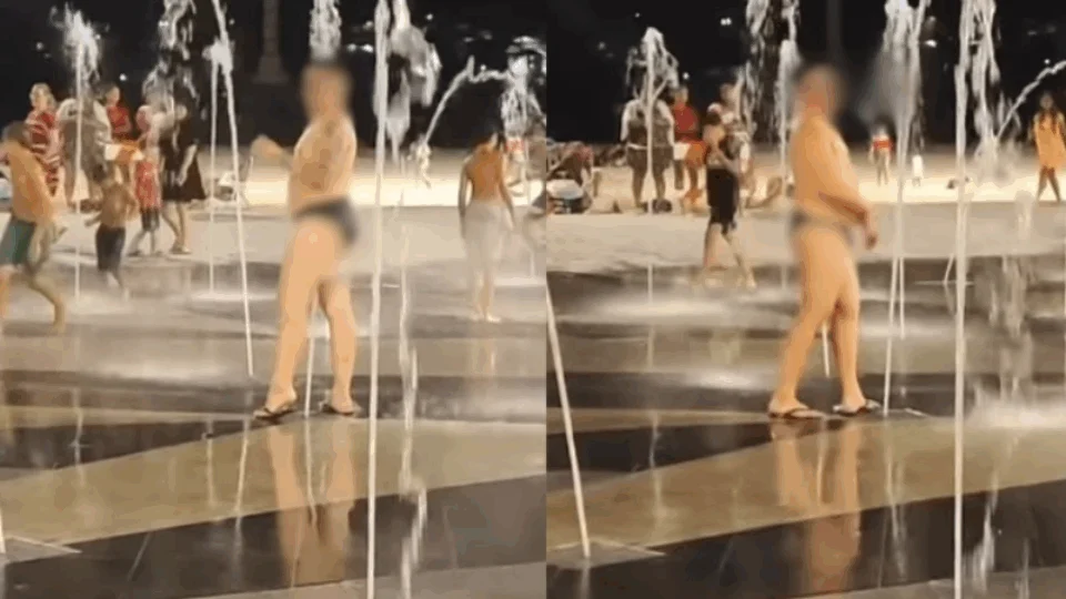 VEJA VÍDEO: homem de sunga revolta populares ao rebolar e sensualizar em fonte de crianças