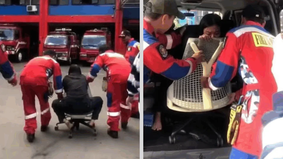 VEJA VÍDEO: mulher prende piercing em cadeira e precisa de resgate