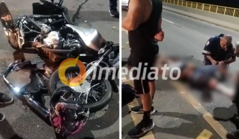 VEJA VÍDEO: acidente na Ponte Rio Negro deixa motociclista e passageiro em estado grave