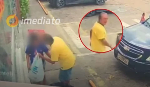 VEJA VÍDEO: idoso tenta beijar criança na boca em saída de supermercado em Manaus