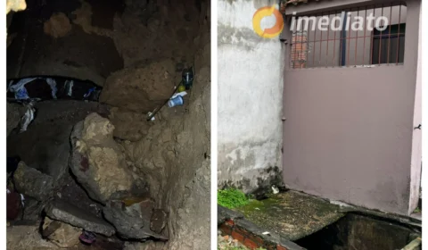 Tubulação se rompe e casa pode desmoronar – Idosa pede socorro