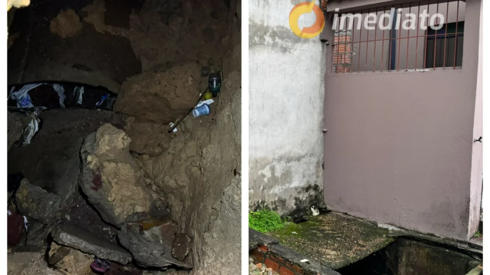 Tubulação se rompe e casa pode desmoronar – Idosa pede socorro