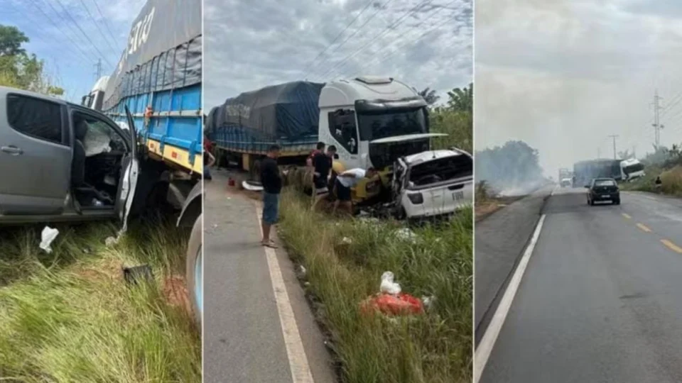 Colisão entre carreta e picapes deixa feridos na BR-174, em Rorainópolis