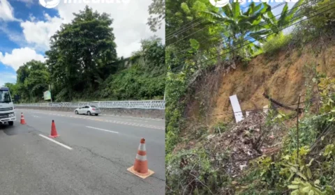Parte da avenida Mário Ypiranga segue interditada após deslizamento de terra em Manaus