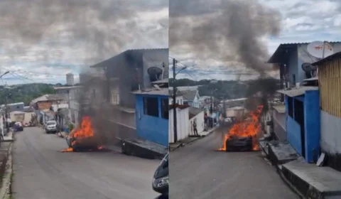 Veja vídeo: Carro pega fogo no meio da rua no Bairro Lírio do Vale