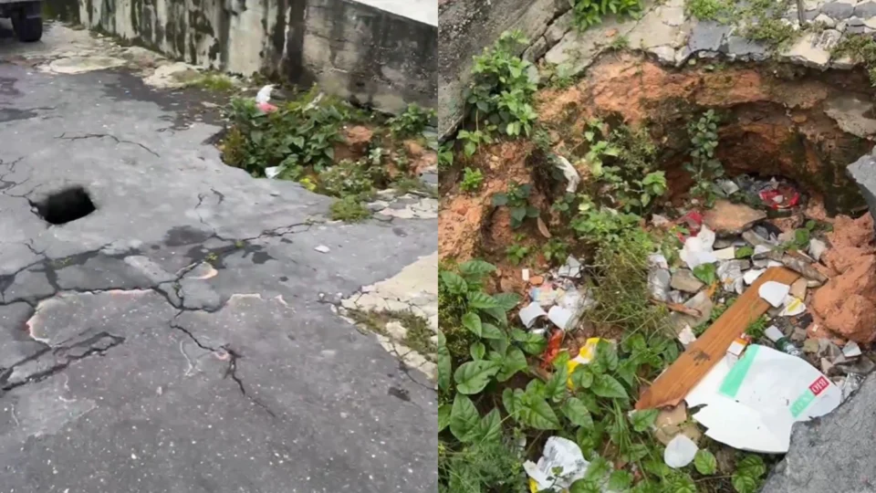 Buraco em rua da Zona Sul de Manaus preocupa moradores e expõe riscos