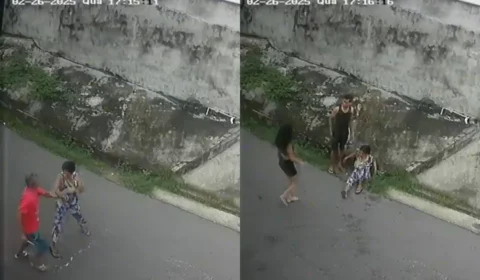 Vídeo forte: câmera de segurança registra momento em que mulher é atacada com tesouradas no Petrópolis