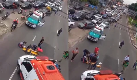 Vídeo: Homem é atropelado duas vezes após acidente entre carro e moto na Av. Djalma Batista