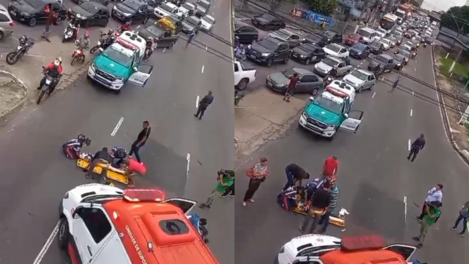 Vídeo: Homem é atropelado duas vezes após acidente entre carro e moto na Av. Djalma Batista