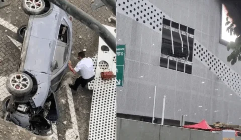 VEJA VÍDEO: motorista fica ferida após cair com carro do terceiro andar de shopping