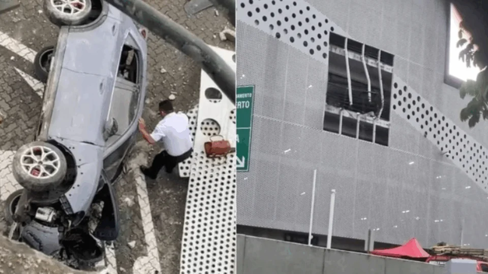 VEJA VÍDEO: motorista fica ferida após cair com carro do terceiro andar de shopping