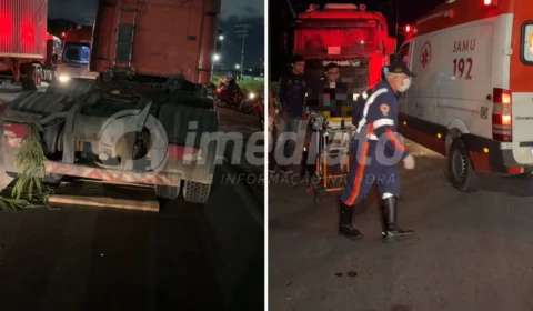 Motociclista fica gravemente ferido após colidir em carreta no Parque Mauá
