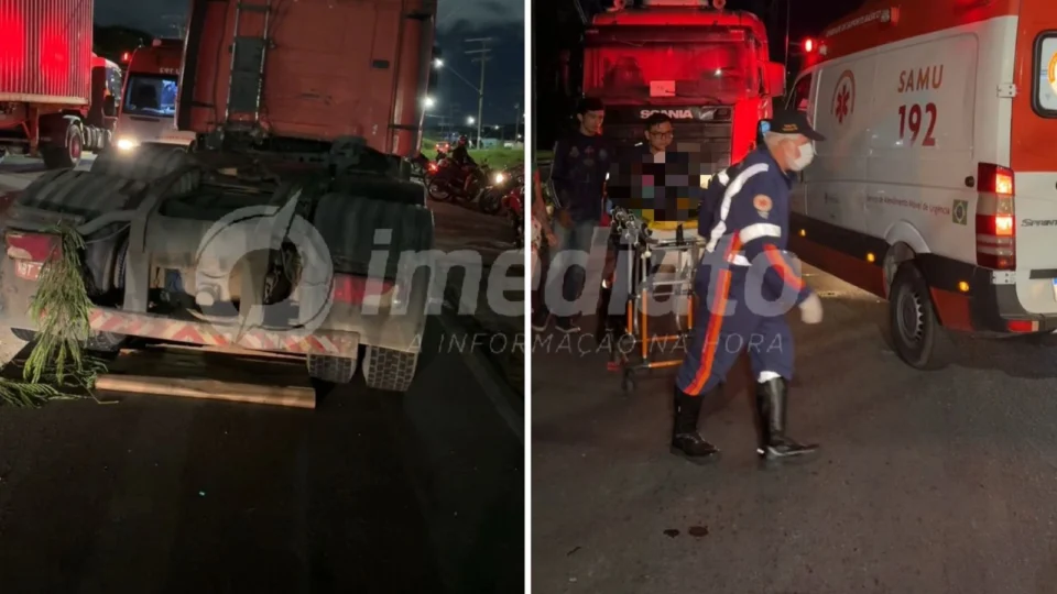 Motociclista fica gravemente ferido após colidir em carreta no Parque Mauá