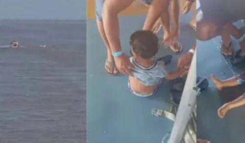 Bebê é resgatado após cair de embarcação no rio Solimões, no Amazonas