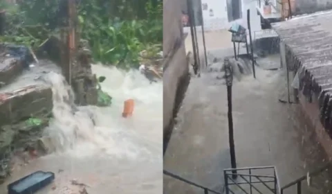 Moradores sofrem com alagamento após chuvas no Monte das Oliveiras em Manaus